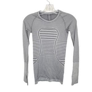 Lululemon Gray Striped Swiftly Long Sleeve Shirt Size 2 Thumbholes